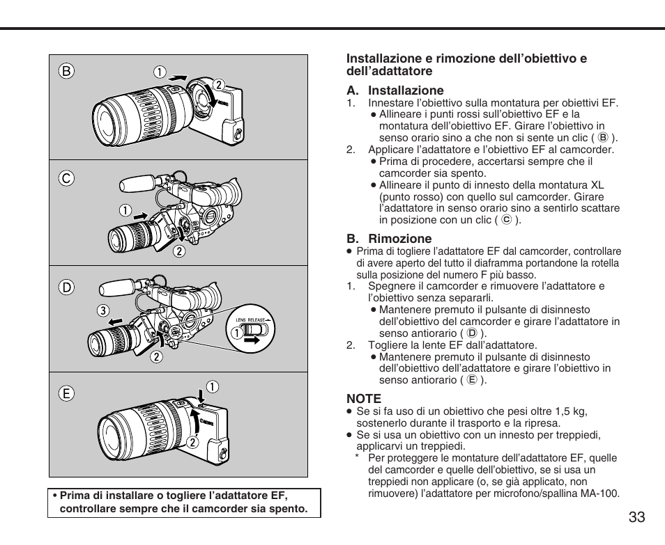 B. rimozione | Canon XL User Manual | Page 33 / 44