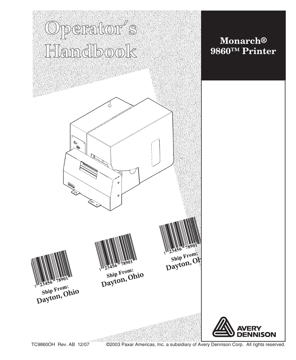 Avery Dennison Monarch 9860 Operator Handbook User Manual | 118 pages