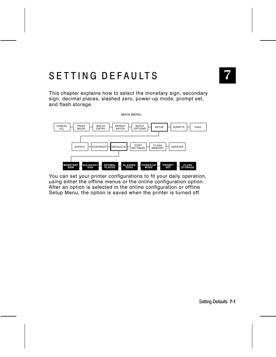 Setting defaults 7-1 | Avery Dennison Monarch 9860 Operator Handbook User Manual | Page 59 / 118