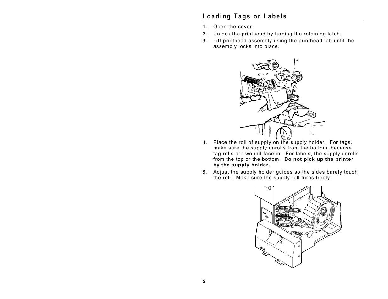 Loading tags or labels | Avery Dennison Monarch 9860 Quick Reference User Manual | Page 2 / 12