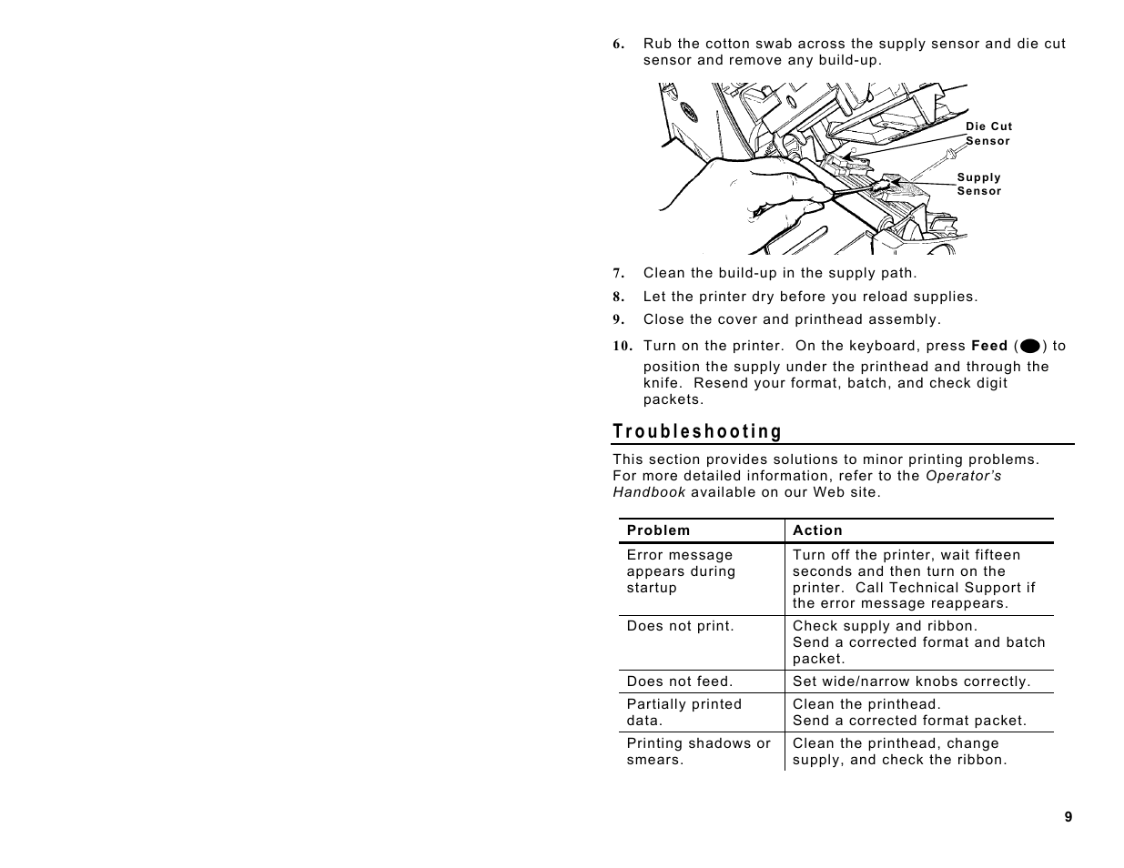 Troubleshooting | Avery Dennison Monarch 9860 Quick Reference User Manual | Page 9 / 12