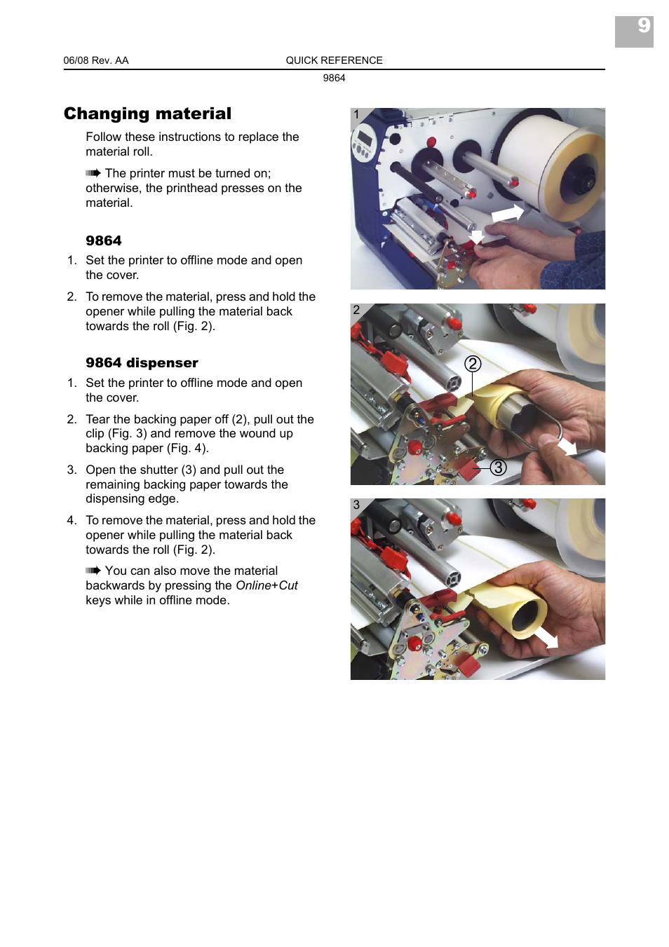 Changing material | Avery Dennison Monarch 9864 Quick Reference User Manual | Page 11 / 28