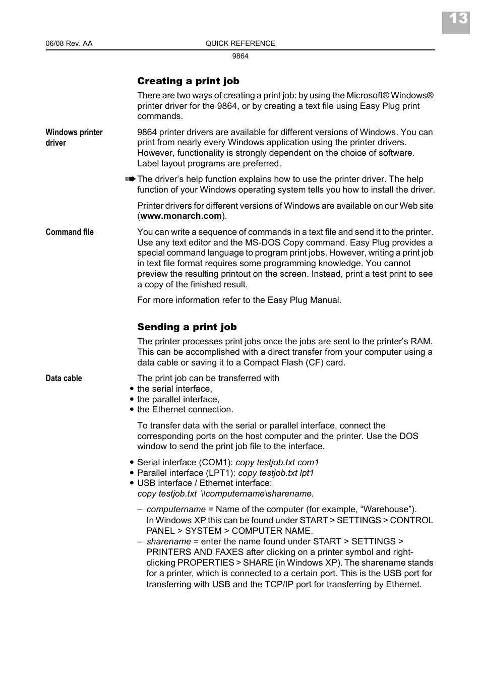 Avery Dennison Monarch 9864 Quick Reference User Manual | Page 15 / 28