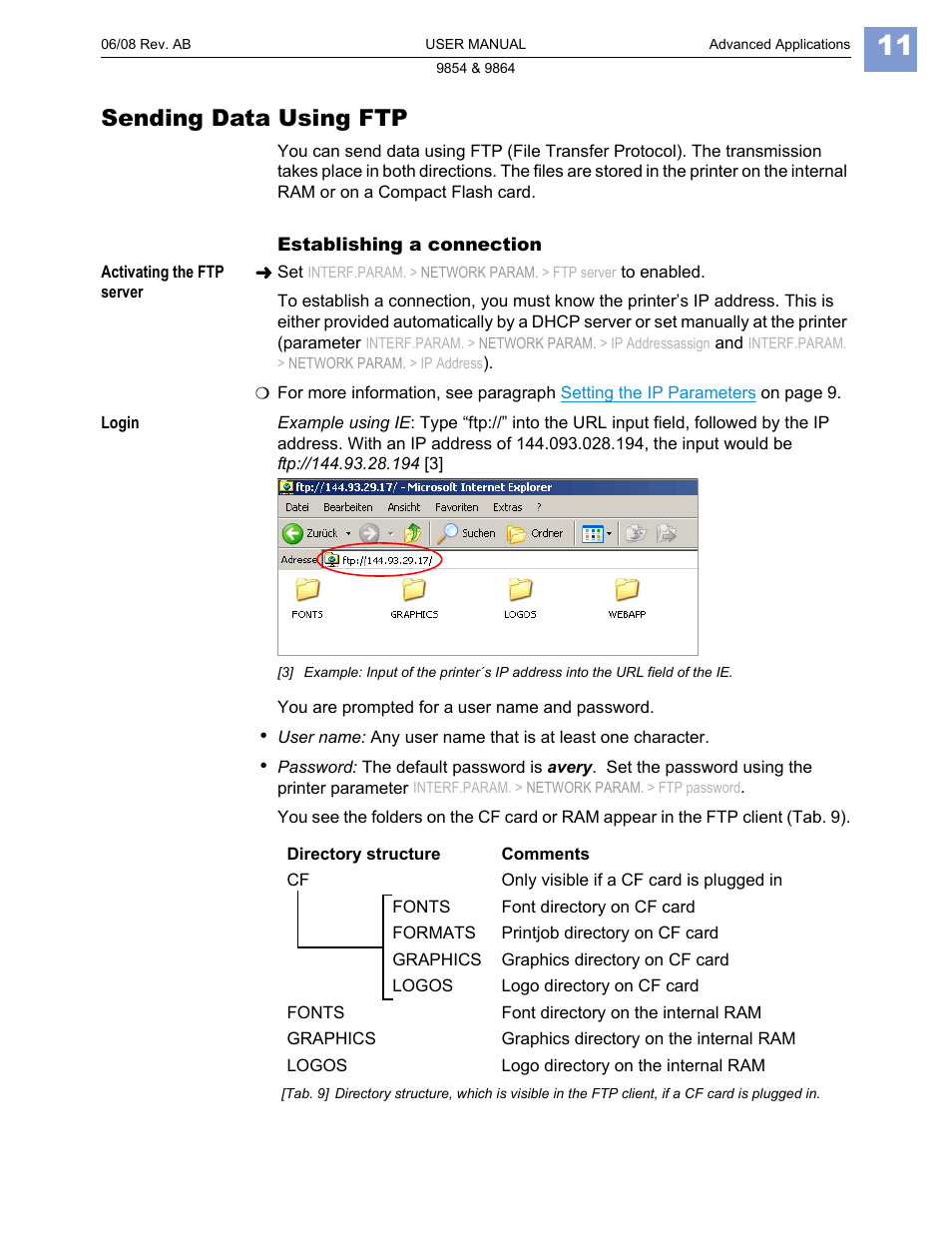Sending data using ftp | Avery Dennison Monarch 9864 Advanced Applications User Manual | Page 11 / 21