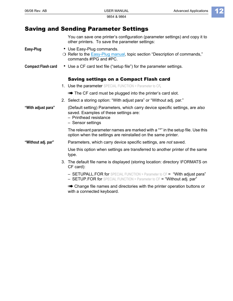 Saving and sending parameter settings | Avery Dennison Monarch 9864 Advanced Applications User Manual | Page 12 / 21