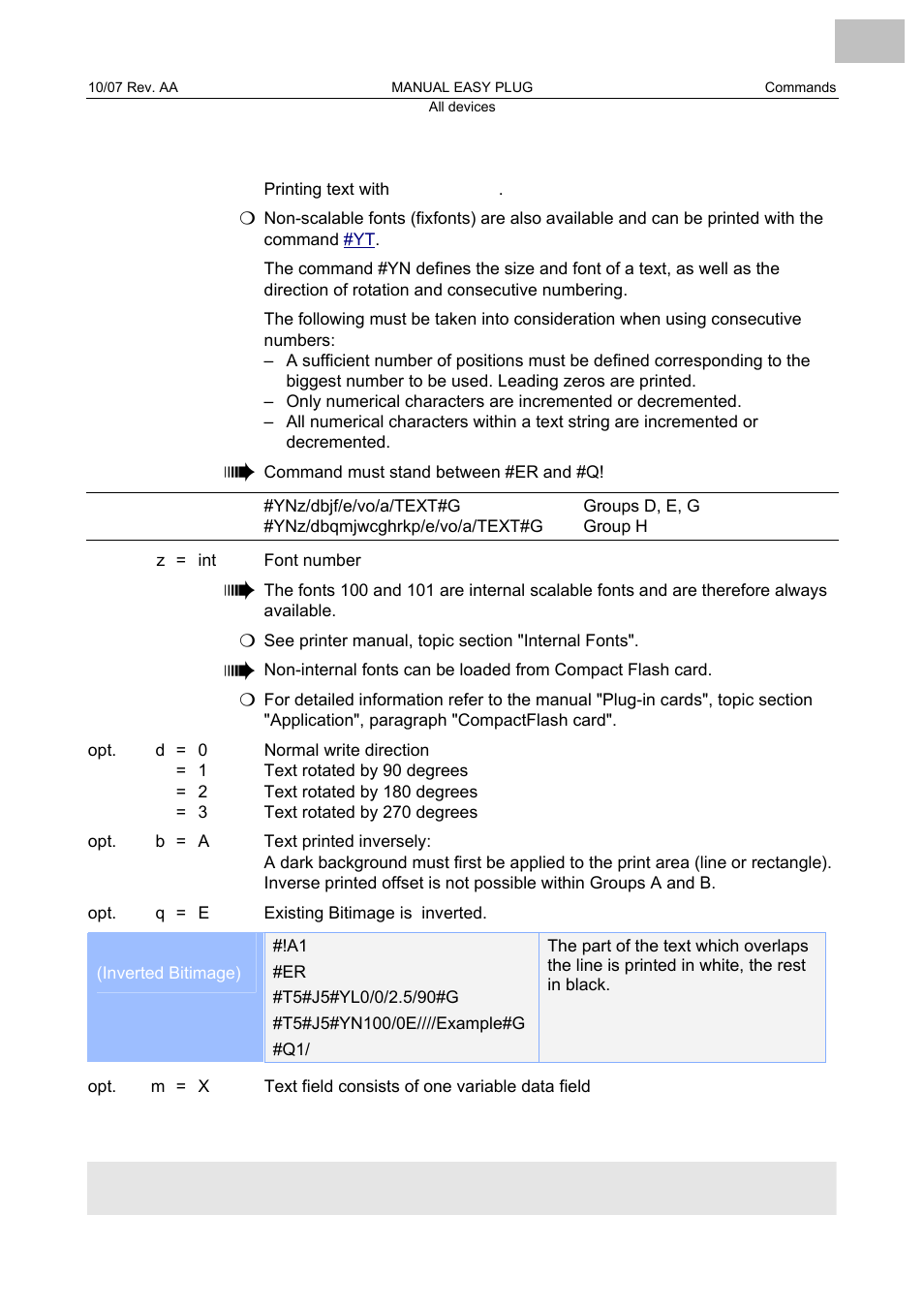 Yn text field, Text field | Avery Dennison Monarch 9864 Description of Commands User Manual | Page 104 / 119
