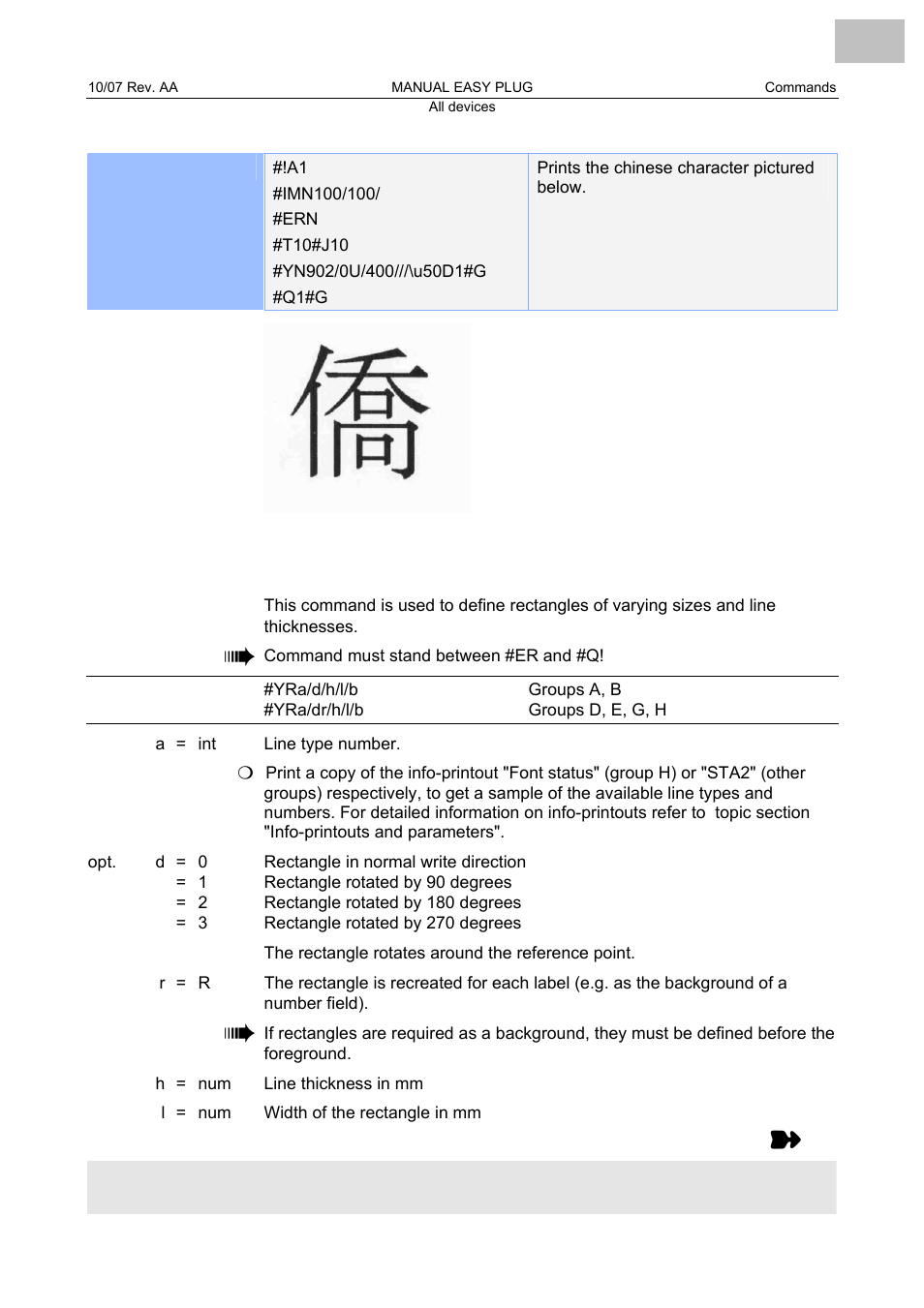 Yr rectangle definition, Rectangle definition | Avery Dennison Monarch 9864 Description of Commands User Manual | Page 108 / 119