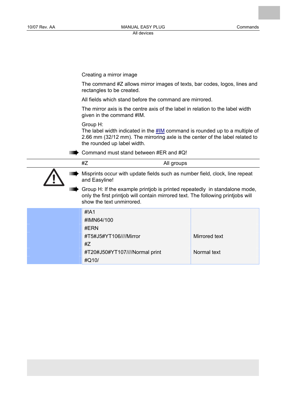 Z mirroring, Mirroring | Avery Dennison Monarch 9864 Description of Commands User Manual | Page 117 / 119
