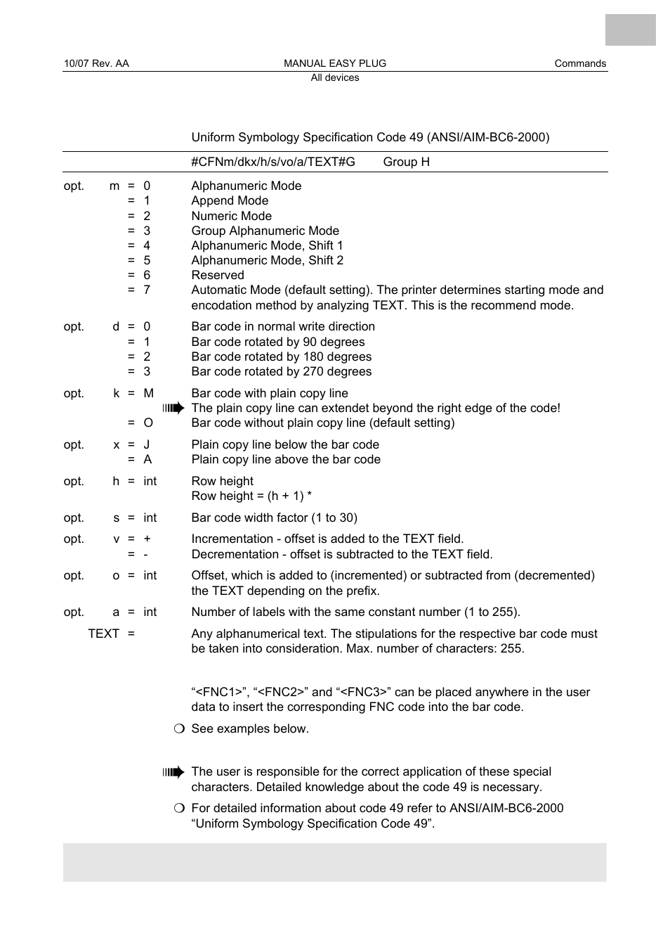 Cfn code 49, Code 49 | Avery Dennison Monarch 9864 Description of Commands User Manual | Page 28 / 119
