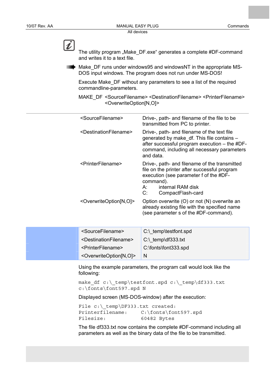 Info: utility program make_df | Avery Dennison Monarch 9864 Description of Commands User Manual | Page 33 / 119