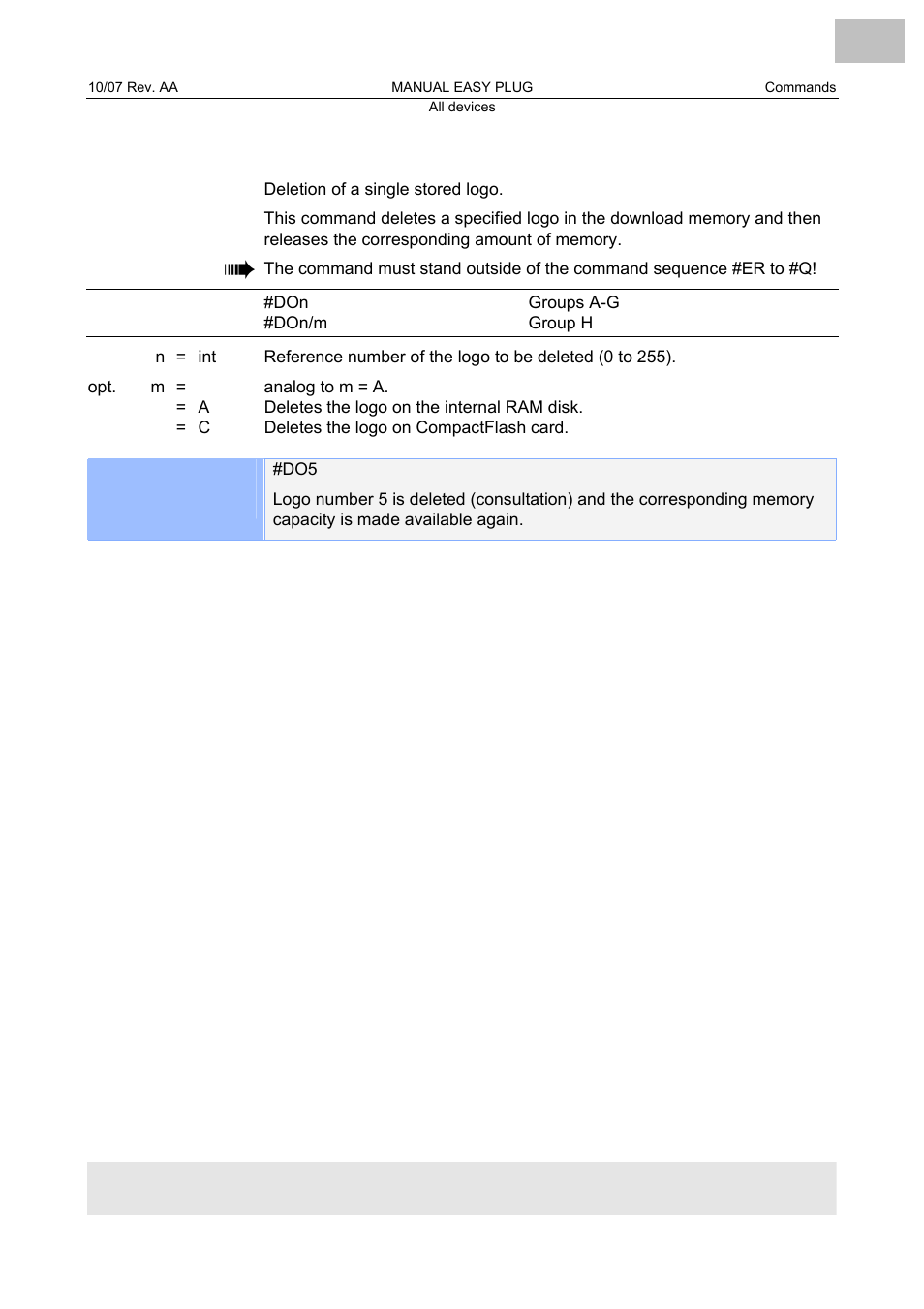 Do deleting one download logo, Deleting one download logo | Avery Dennison Monarch 9864 Description of Commands User Manual | Page 37 / 119