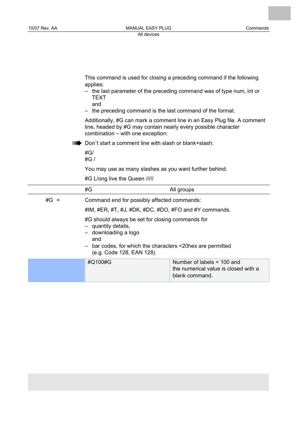 G end of command, End of command | Avery Dennison Monarch 9864 Description of Commands User Manual | Page 45 / 119