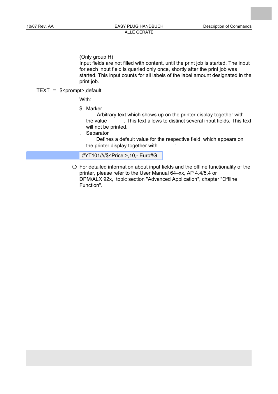 Input fields | Avery Dennison Monarch 9864 Description of Commands User Manual | Page 5 / 119