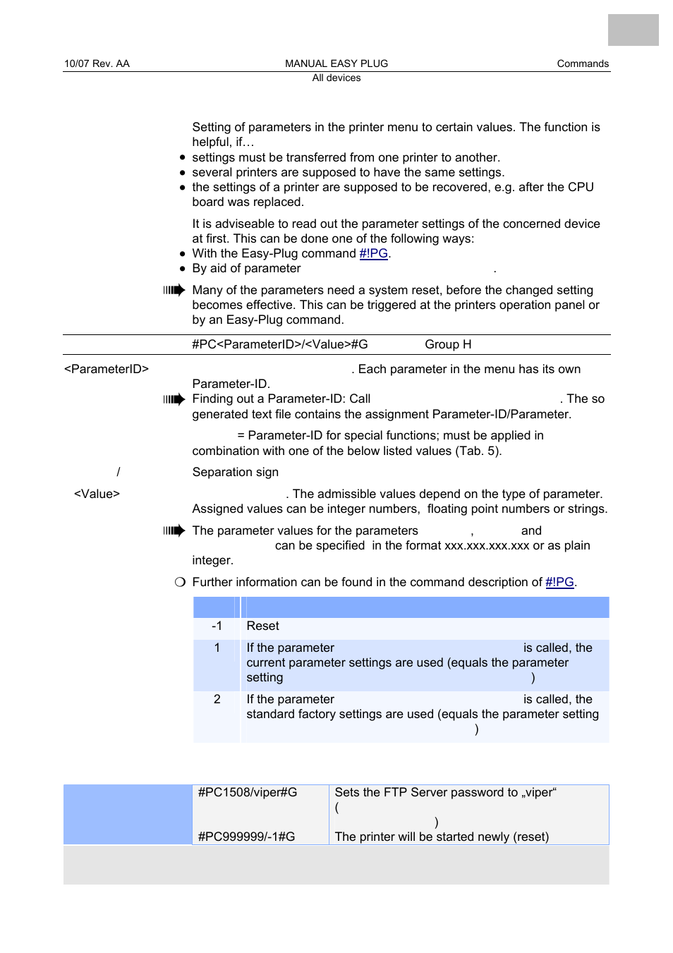 Pc setting parameter values, Setting parameter values | Avery Dennison Monarch 9864 Description of Commands User Manual | Page 60 / 119