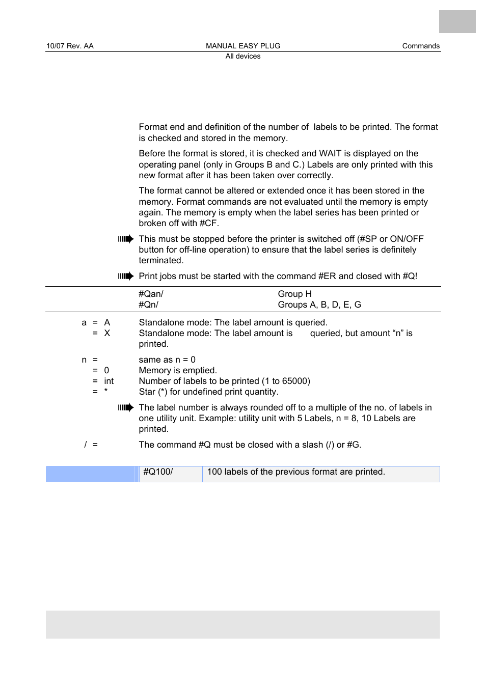 Q print quantity, Print quantity | Avery Dennison Monarch 9864 Description of Commands User Manual | Page 66 / 119