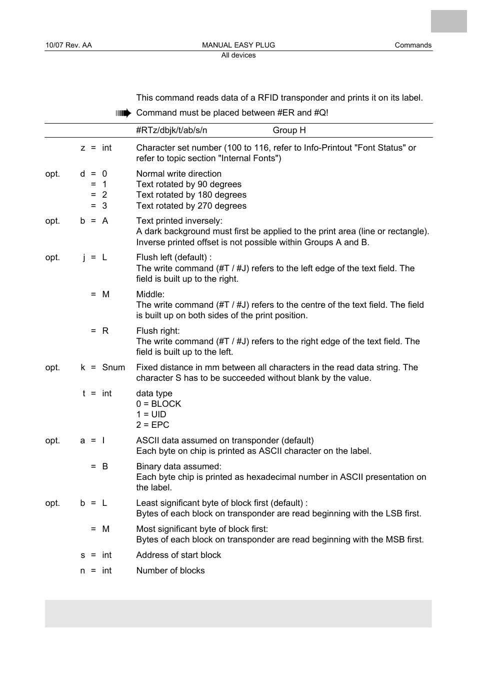 Rt read and print rfid data, Read and print rfid data | Avery Dennison Monarch 9864 Description of Commands User Manual | Page 70 / 119