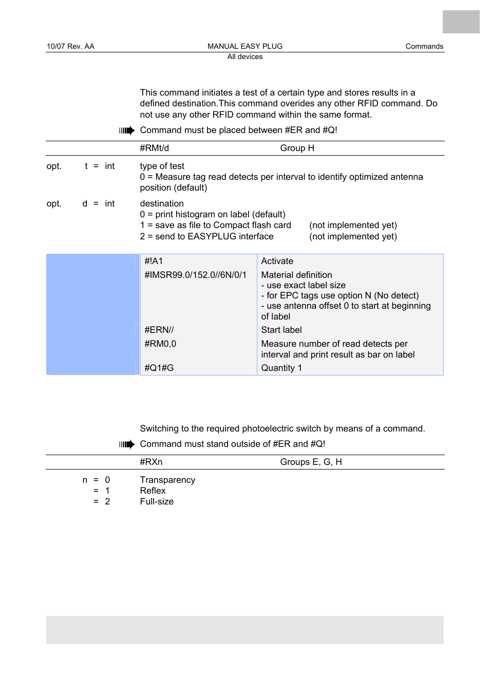Rm measurement, Rx select gap sensor, Measurement | Select gap sensor | Avery Dennison Monarch 9864 Description of Commands User Manual | Page 75 / 119