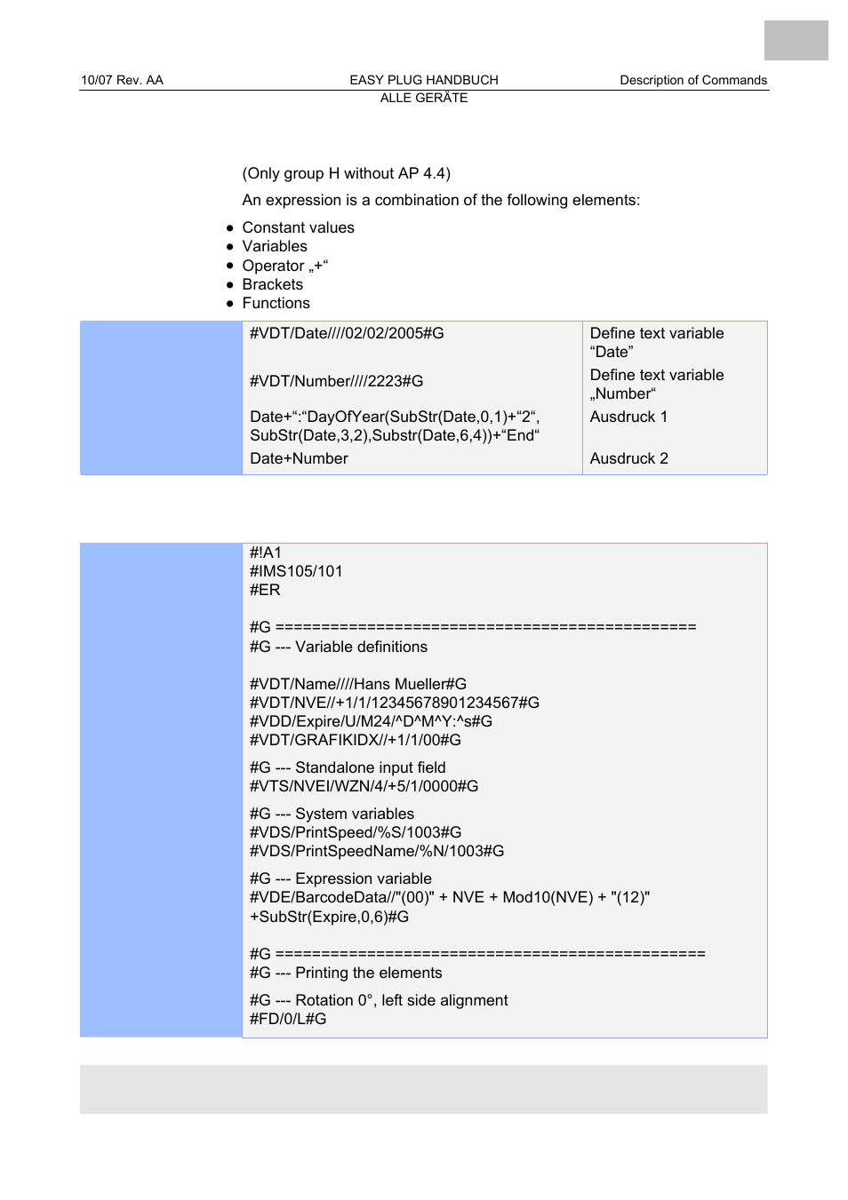 Expressions, Application example | Avery Dennison Monarch 9864 Description of Commands User Manual | Page 8 / 119