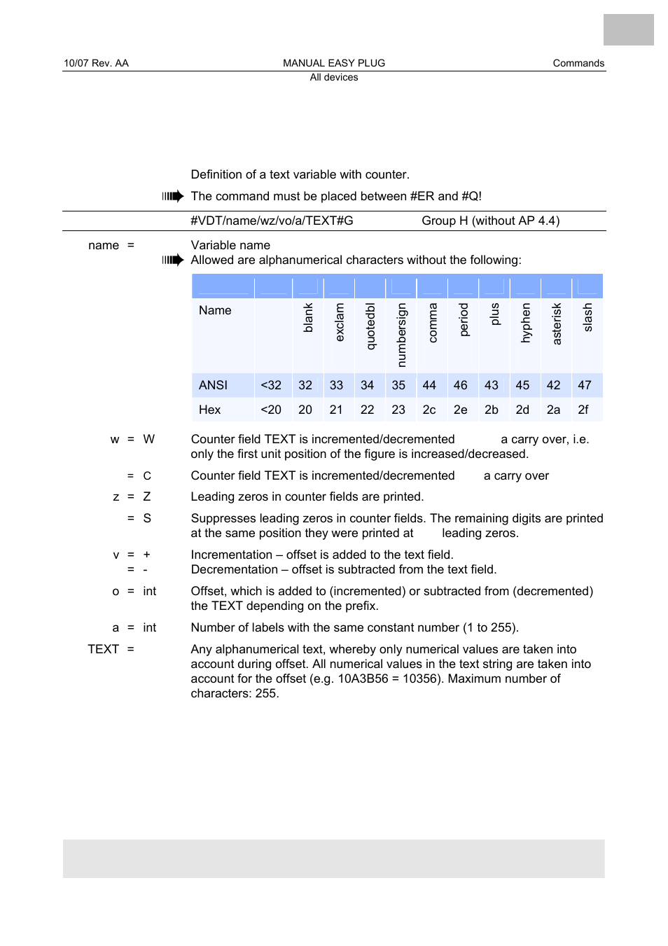 Vdt define text variable, Define text variable | Avery Dennison Monarch 9864 Description of Commands User Manual | Page 84 / 119