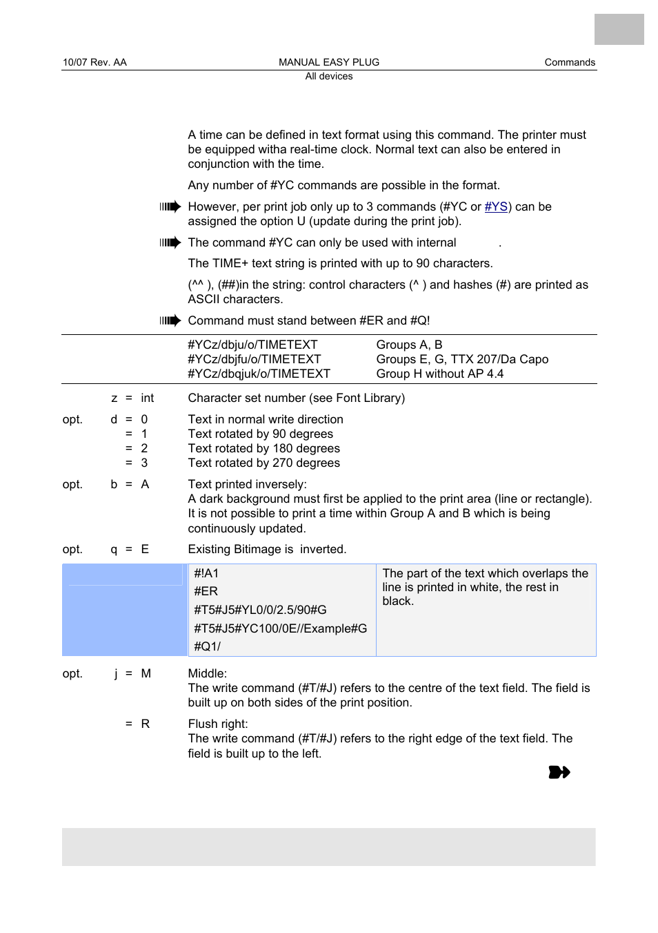 Yc real time as text, Real time as text, Those month names can be used with the commands | Avery Dennison Monarch 9864 Description of Commands User Manual | Page 95 / 119