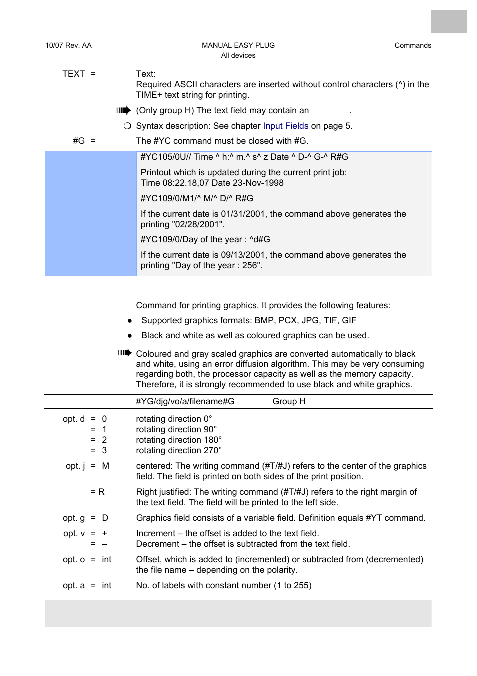 Yg print graphics, Print graphics | Avery Dennison Monarch 9864 Description of Commands User Manual | Page 97 / 119