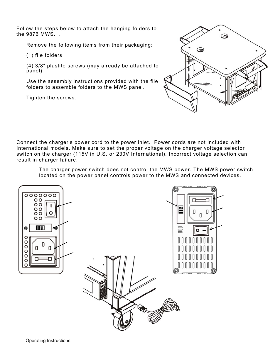 Attaching the hanging folders, Connecting the power cord (12v charger), Attaching the hanging folders -2 | Connecting the power cord (12v charger) -2 | Avery Dennison Monarch 9876 User Manual | Page 8 / 24