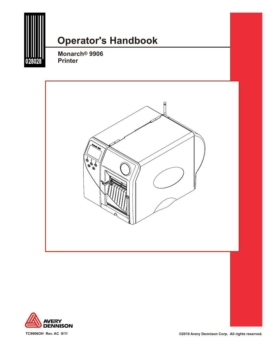 Avery Dennison Monarch 9906 Operator Handbook User Manual | 116 pages