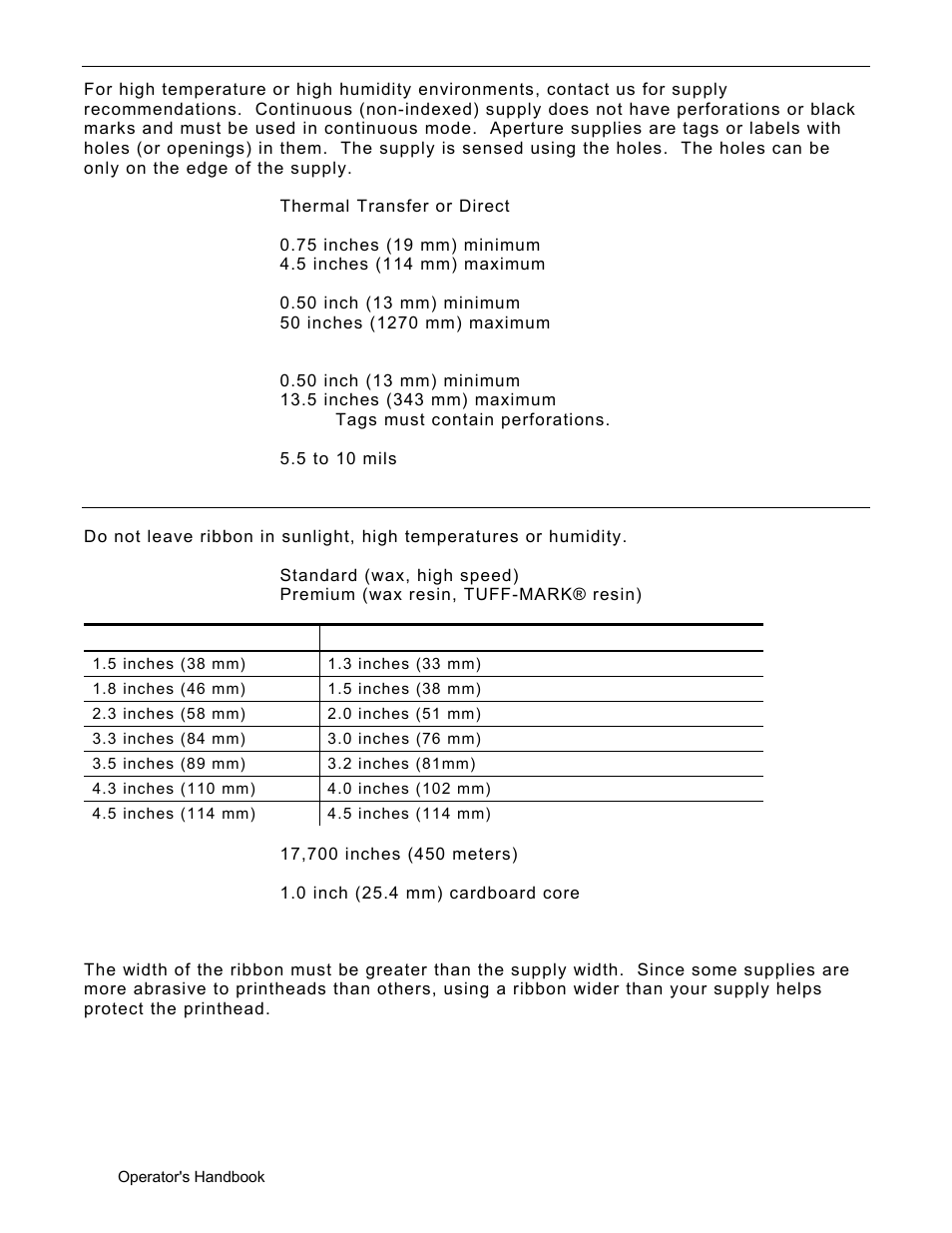Supplies, Ribbon specification, About ribbons | Avery Dennison Monarch 9906 Operator Handbook User Manual | Page 104 / 116