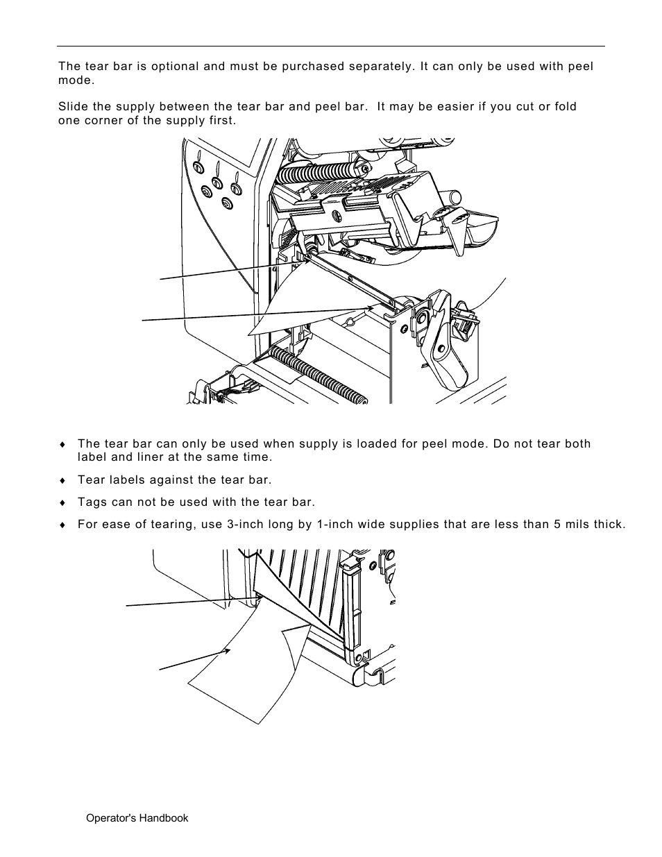 Using the optional tear bar, Using the optional tear bar -10 | Avery Dennison Monarch 9906 Operator Handbook User Manual | Page 22 / 116