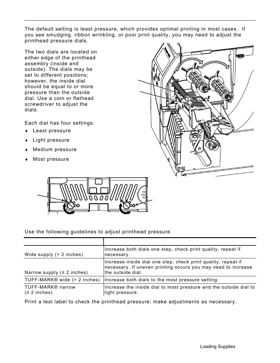 Adjusting the printhead pressure dials, Adjusting the printhead pressure dials -11 | Avery Dennison Monarch 9906 Operator Handbook User Manual | Page 23 / 116