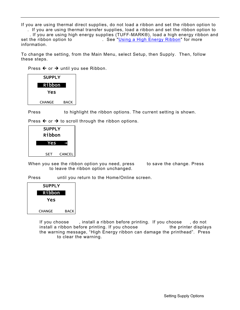 Setting the ribbon, Setting the ribbon -3 | Avery Dennison Monarch 9906 Operator Handbook User Manual | Page 31 / 116