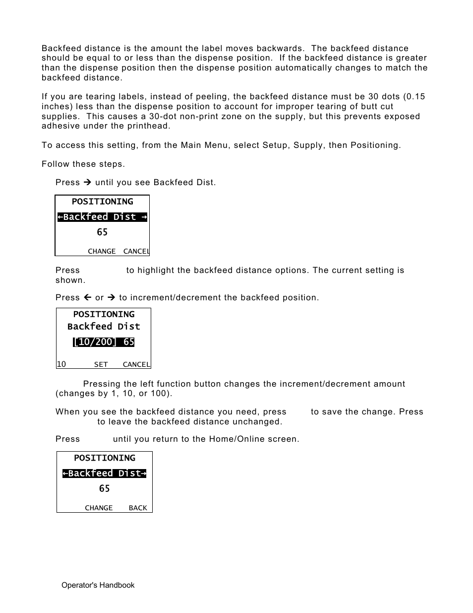 Setting the backfeed distance, Setting the backfeed distance -12 | Avery Dennison Monarch 9906 Operator Handbook User Manual | Page 40 / 116