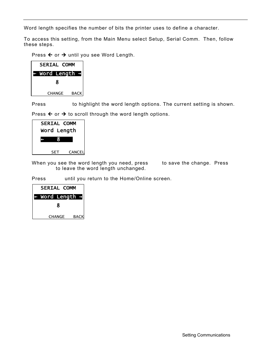 Setting the word length, Setting the word length -3 | Avery Dennison Monarch 9906 Operator Handbook User Manual | Page 47 / 116