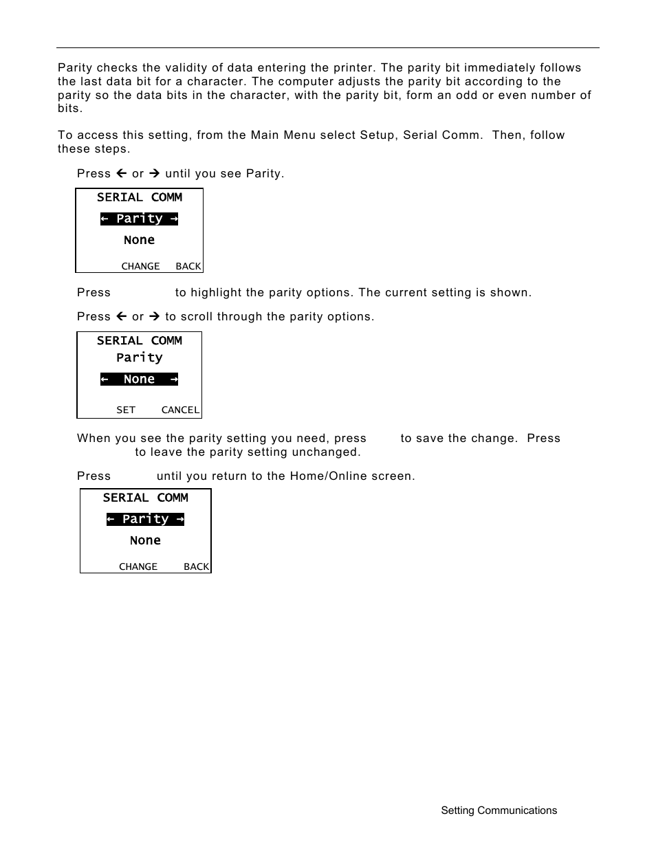 Setting the parity, Setting the parity -5 | Avery Dennison Monarch 9906 Operator Handbook User Manual | Page 49 / 116