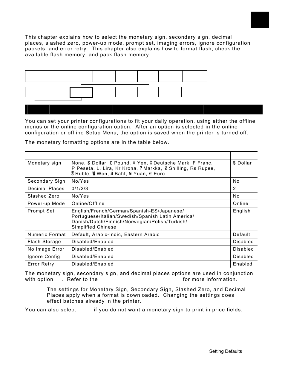 Setting defaults, Main menu, Setting defaults -1 | Avery Dennison Monarch 9906 Operator Handbook User Manual | Page 53 / 116