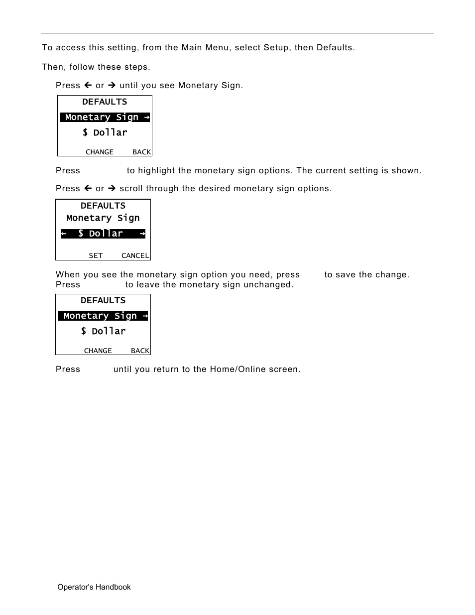 Setting the monetary sign, Setting the monetary sign -2 | Avery Dennison Monarch 9906 Operator Handbook User Manual | Page 54 / 116