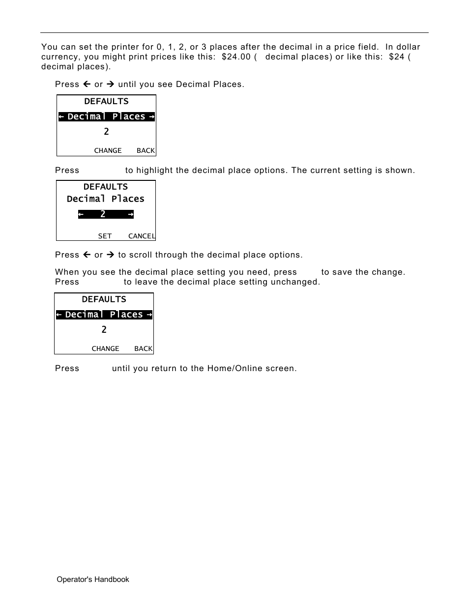Setting the number of decimal places, Setting the number of decimal places -4 | Avery Dennison Monarch 9906 Operator Handbook User Manual | Page 56 / 116
