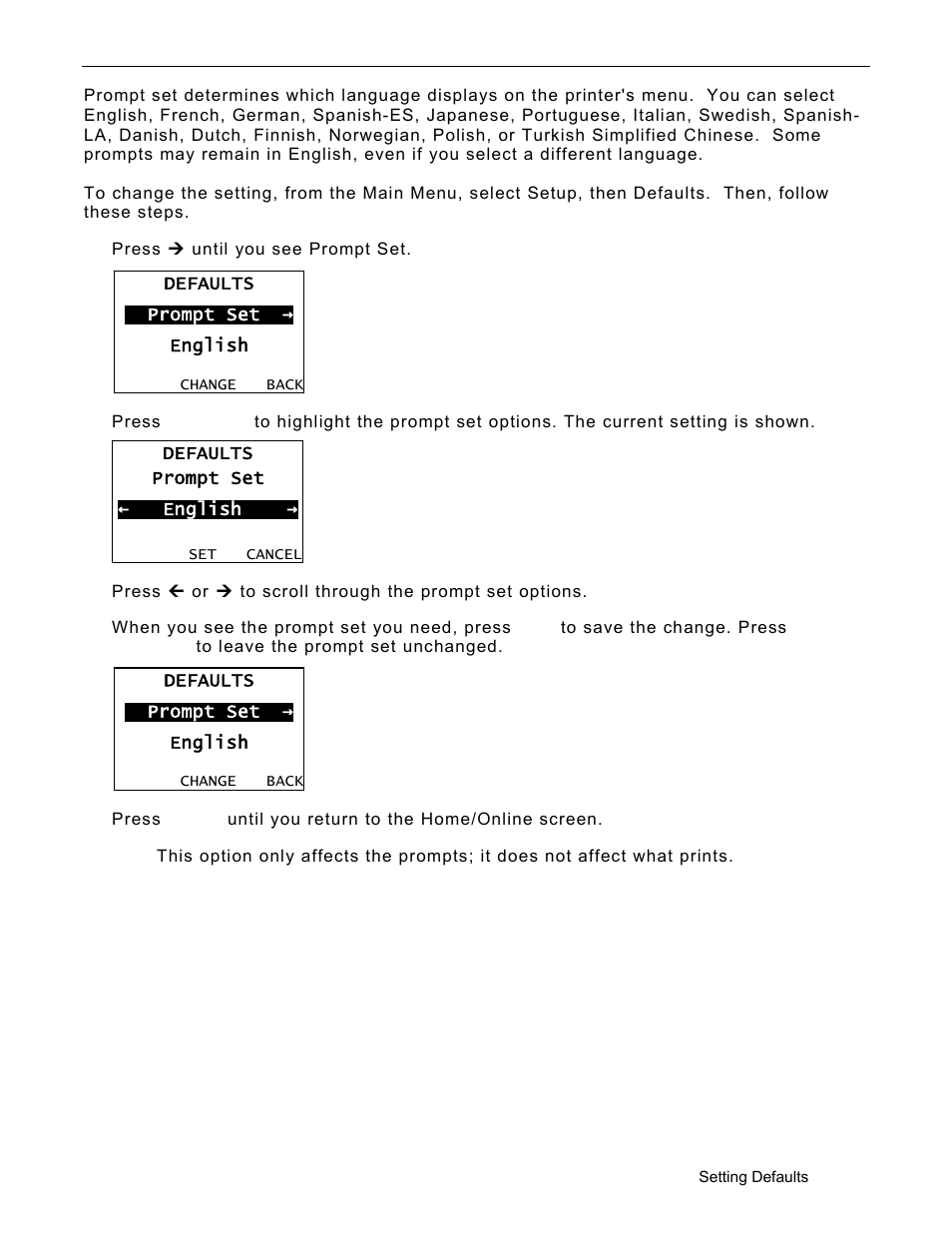 Changing the prompt set, Changing the prompt set -7 | Avery Dennison Monarch 9906 Operator Handbook User Manual | Page 59 / 116