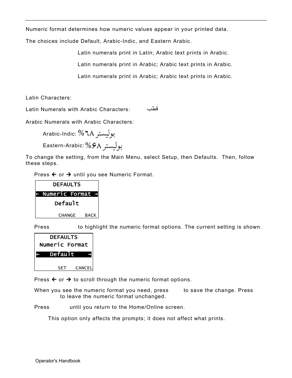 Setting the numeric format, Examples, Setting the numeric format -8 | Examples -8, ﺐﻄﻗ 95 | Avery Dennison Monarch 9906 Operator Handbook User Manual | Page 60 / 116