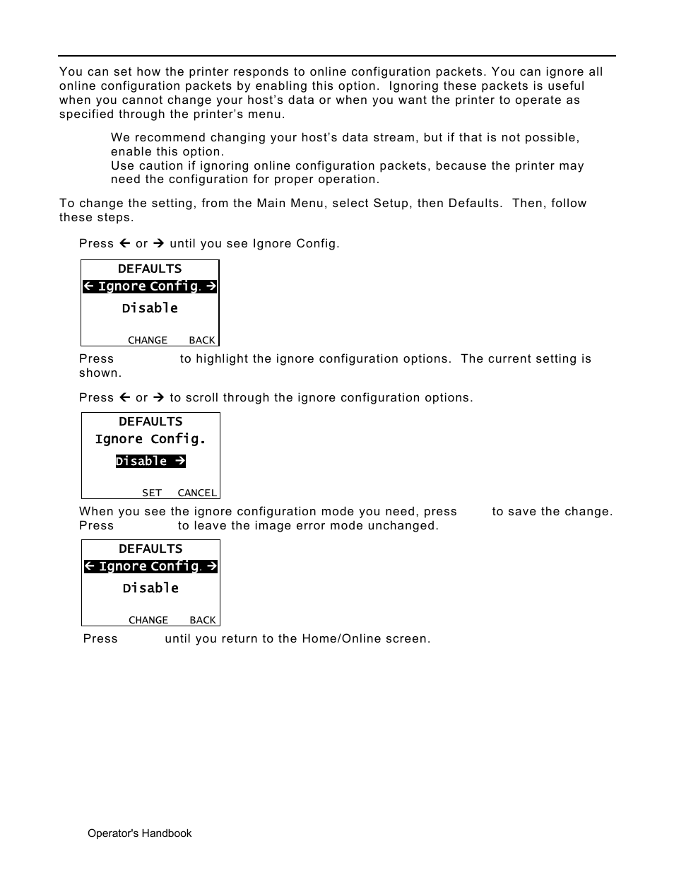 Setting the configuration packet mode, Setting the configuration packet mode -14 | Avery Dennison Monarch 9906 Operator Handbook User Manual | Page 66 / 116