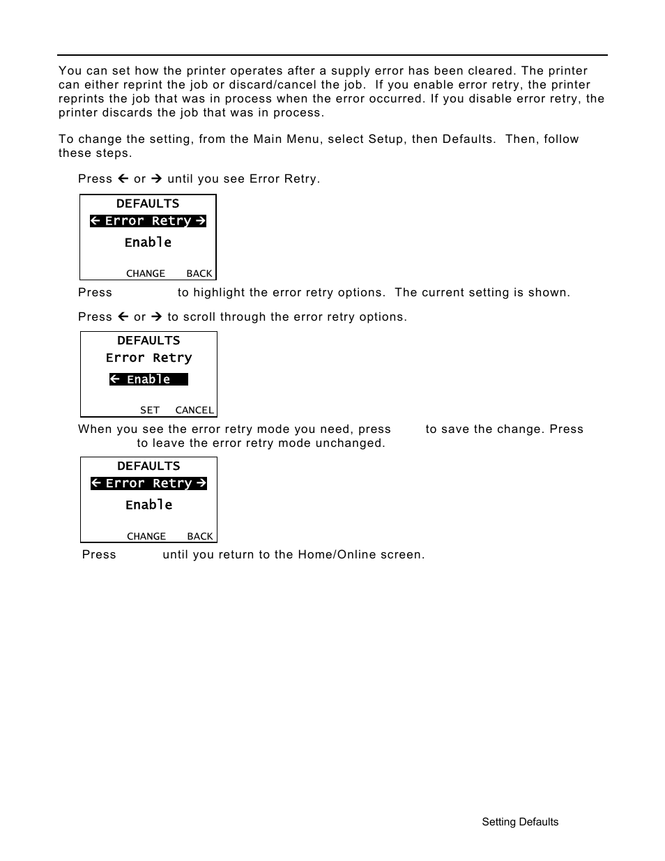 Setting the error retry mode, Setting the error retry mode -15 | Avery Dennison Monarch 9906 Operator Handbook User Manual | Page 67 / 116