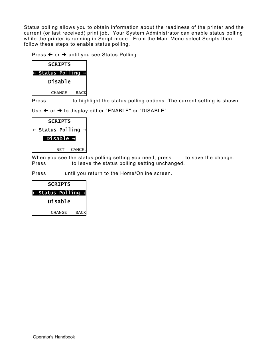 Enabling status polling, Enabling status polling -5, Enabling status polling -6 | Avery Dennison Monarch 9906 Operator Handbook User Manual | Page 74 / 116