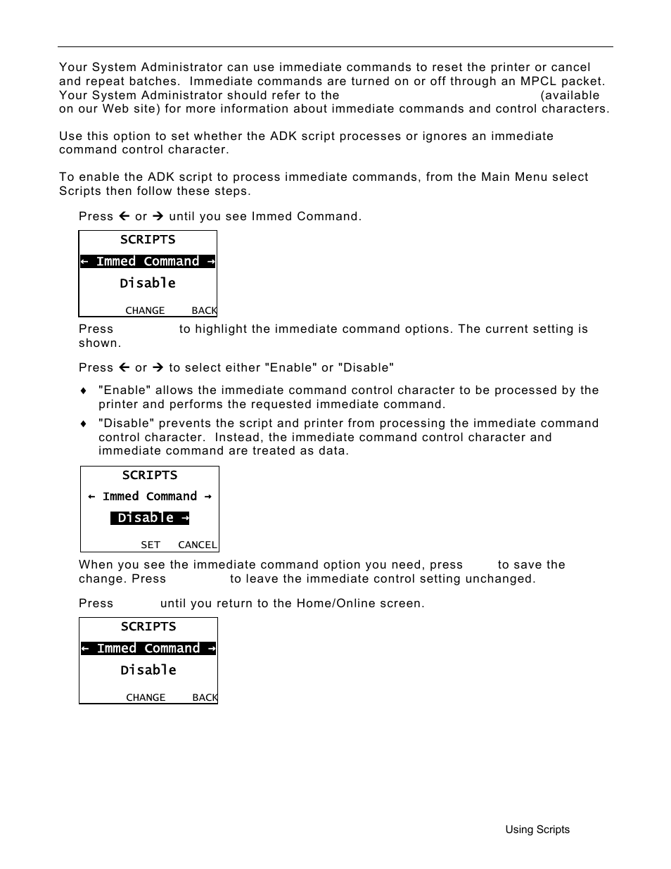 Using immediate commands, Using immediate commands -7 | Avery Dennison Monarch 9906 Operator Handbook User Manual | Page 75 / 116
