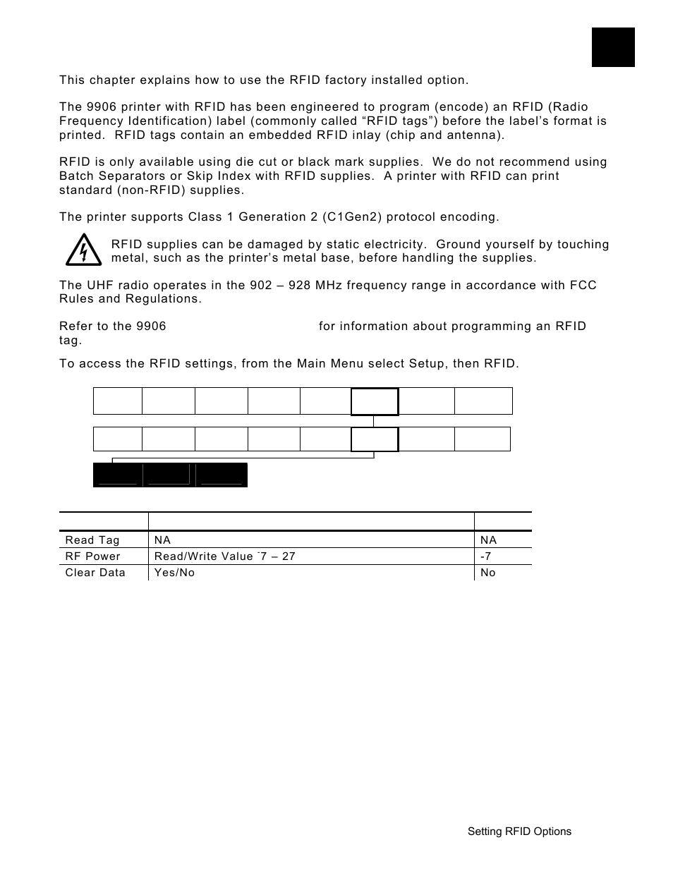 Setting rfid options, Setting rfid options -1 | Avery Dennison Monarch 9906 Operator Handbook User Manual | Page 77 / 116