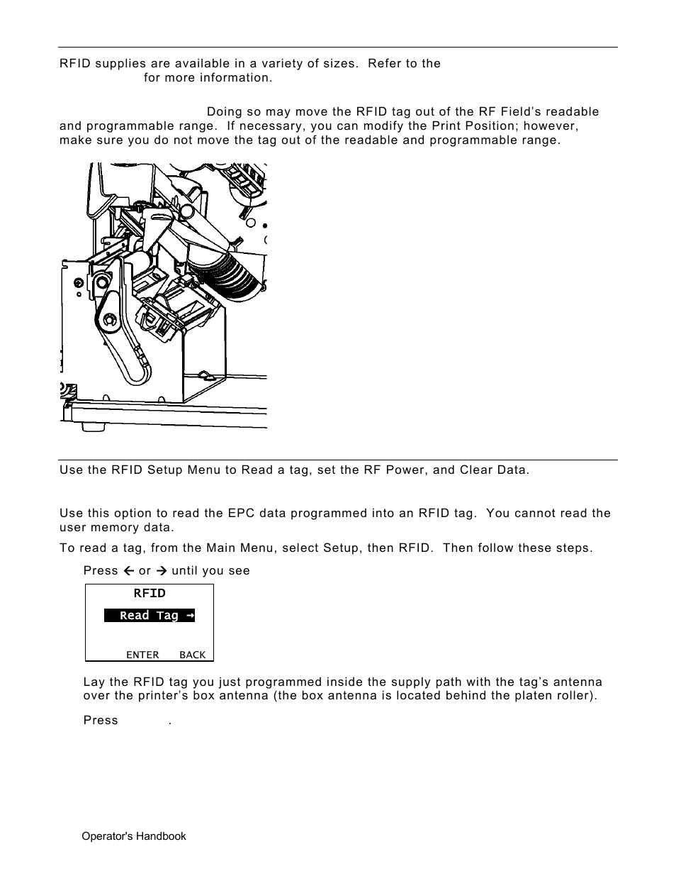 Using rfid supplies, Using the rfid setup menu, Read tag | Using rfid supplies -2, Using the rfid setup menu -2, Read tag -2 | Avery Dennison Monarch 9906 Operator Handbook User Manual | Page 78 / 116