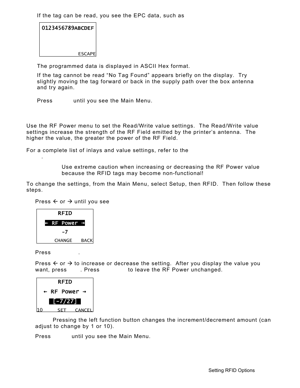 Rf power (read/write value), Rf power (read/write value) -3 | Avery Dennison Monarch 9906 Operator Handbook User Manual | Page 79 / 116