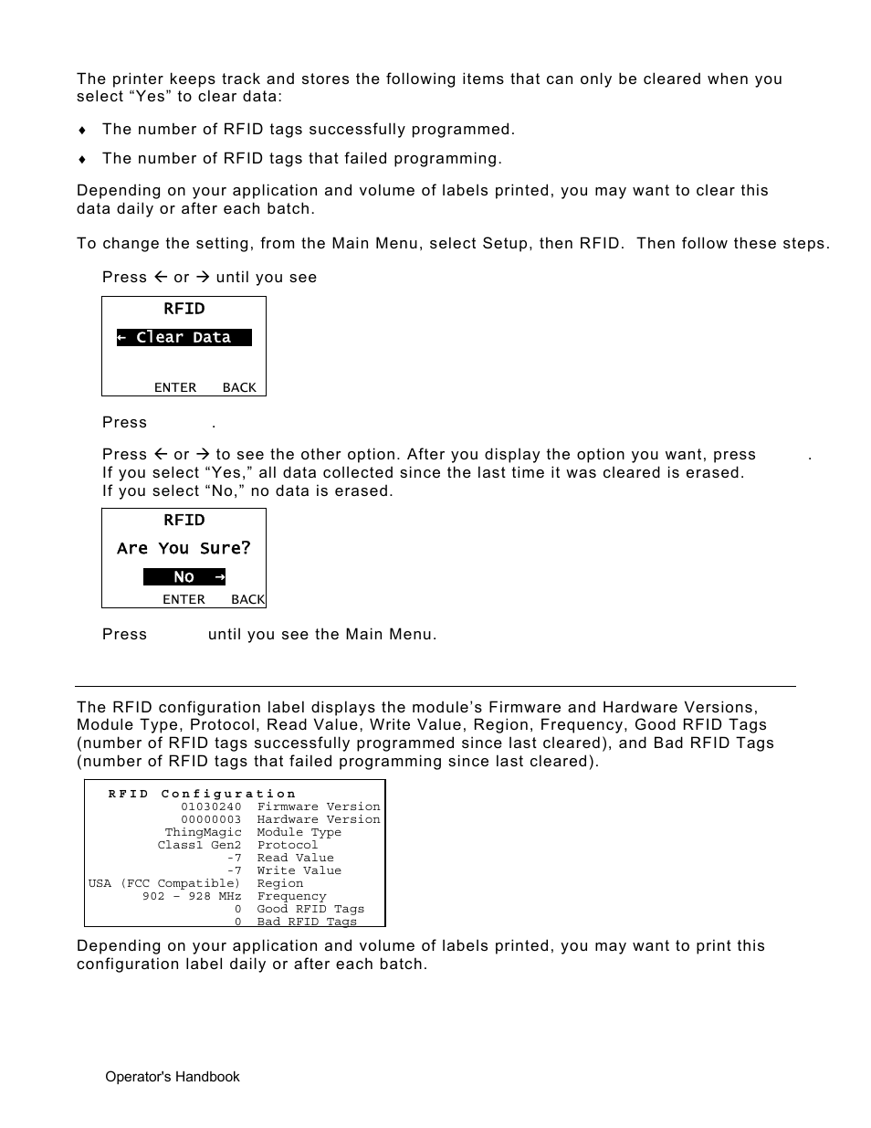 Clear data, Printing a configuration label, Clear data -4 | Printing a configuration label -4 | Avery Dennison Monarch 9906 Operator Handbook User Manual | Page 80 / 116