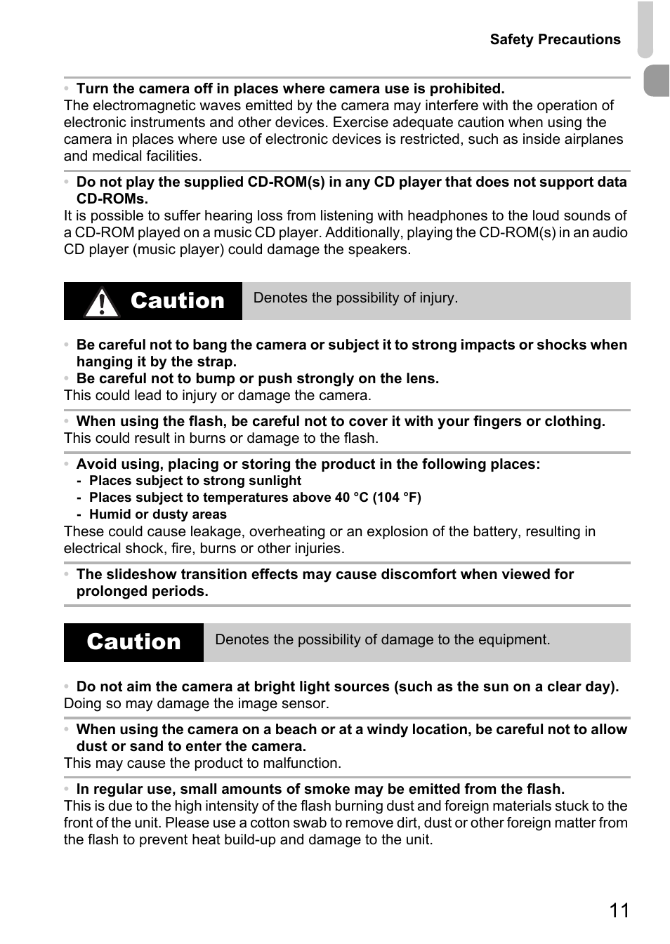 Caution | Canon A3350 IS User Manual | Page 11 / 201
