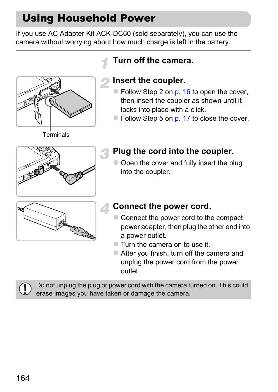 Using household power, P. 164) | Canon A3350 IS User Manual | Page 164 / 201