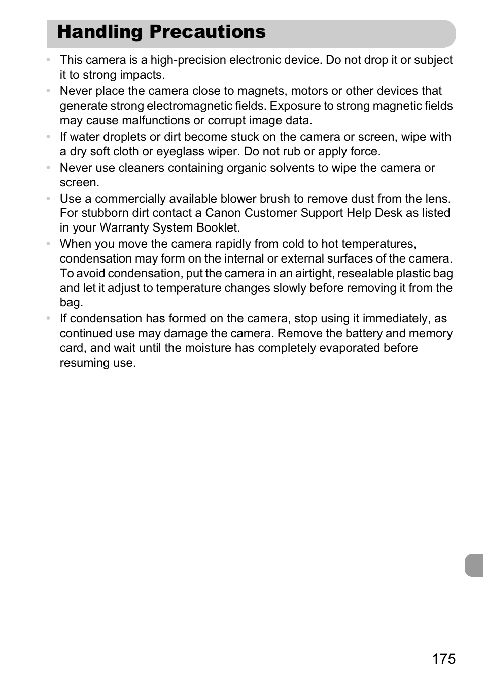 Handling precautions | Canon A3350 IS User Manual | Page 175 / 201